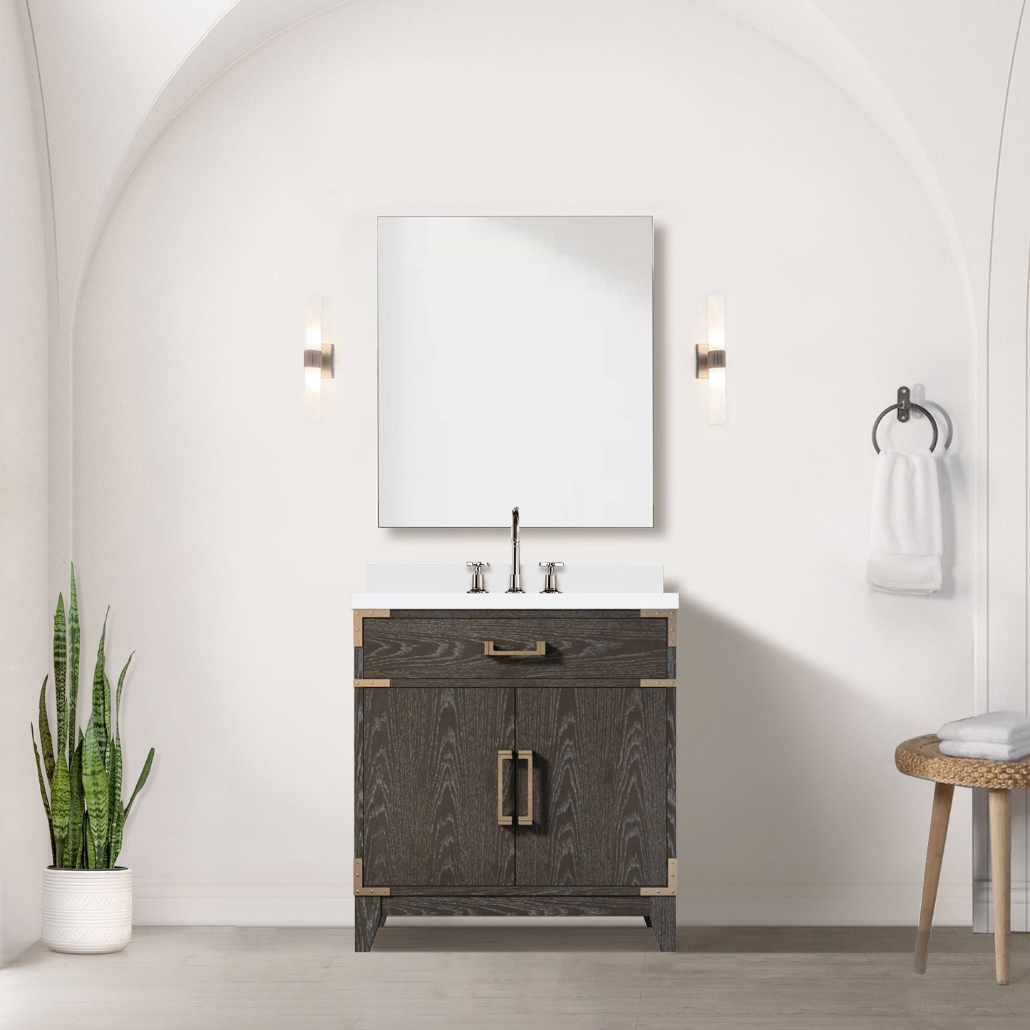 Laurel 30 in W x 22 in D Brown Oak Single Bath Vanity