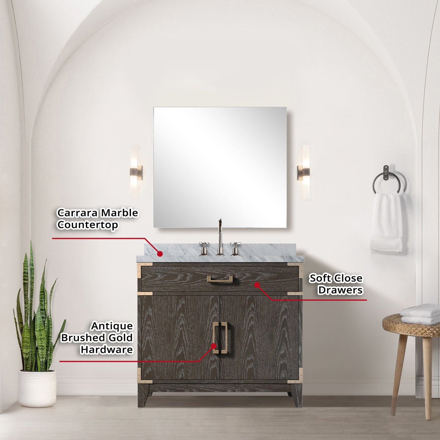 Laurel 36 in W x 22 in D Brown Oak Single Bath Vanity
