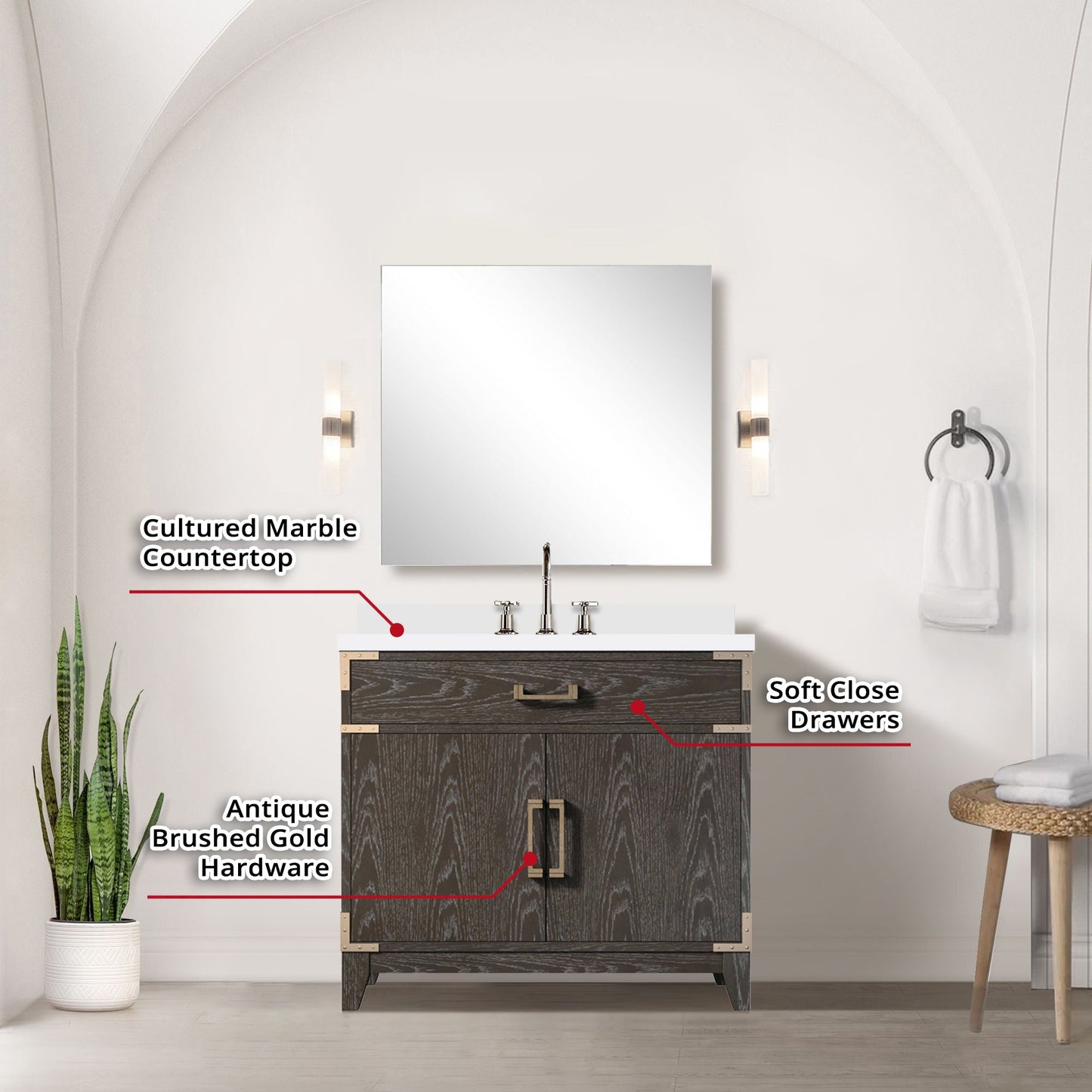 Laurel 36 in W x 22 in D Brown Oak Single Bath Vanity
