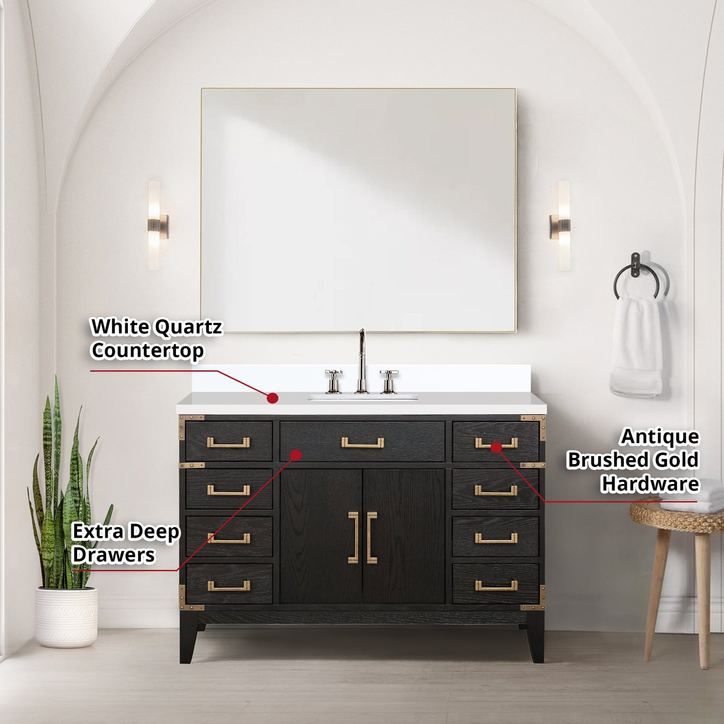 Laurel 48 in W x 22 in D Black Oak Single Bath Vanity