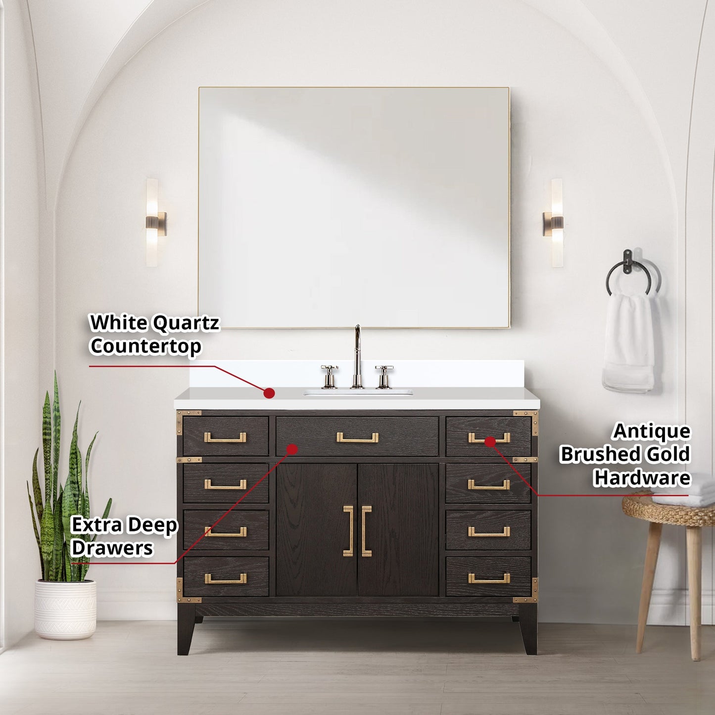 Laurel 48 in W x 22 in D Brown Oak Single Bath Vanity
