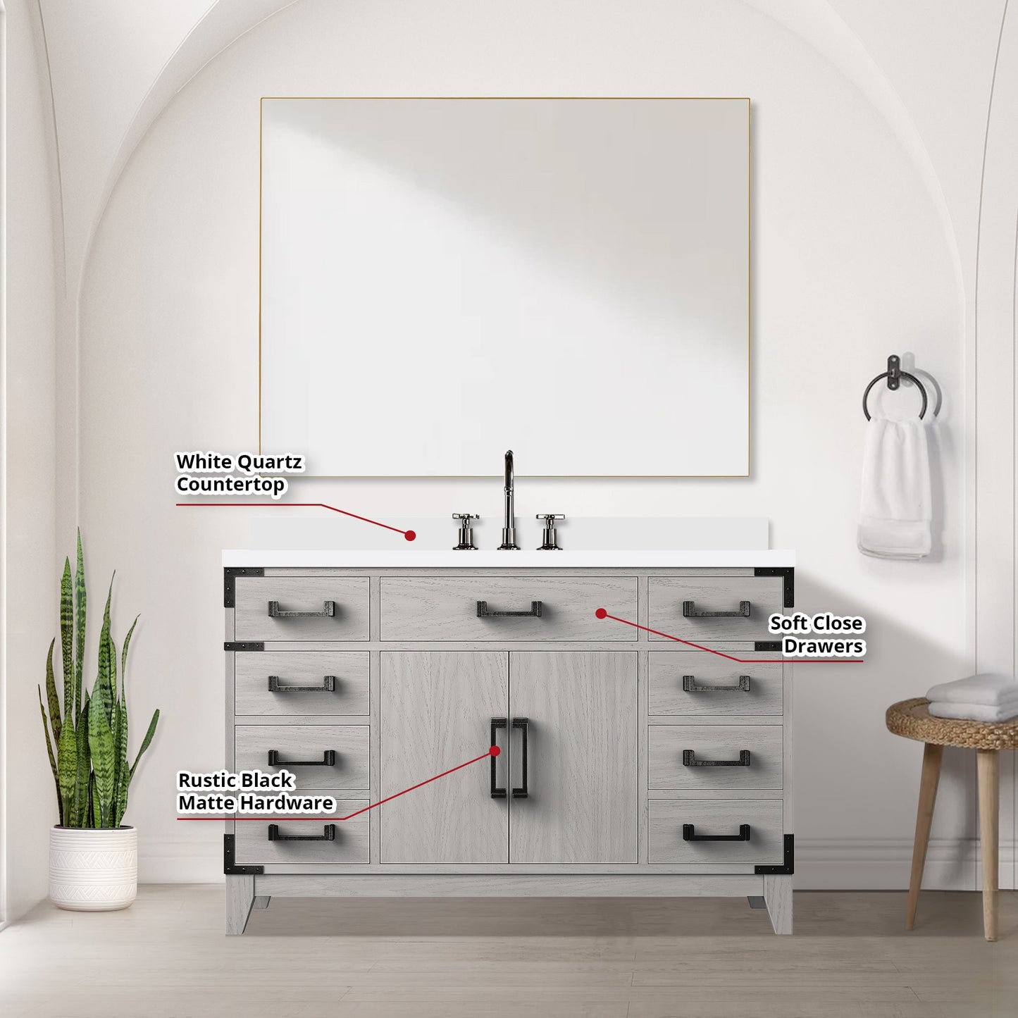 Laurel 48 in W x 22 in D White Oak Single Bath Vanity