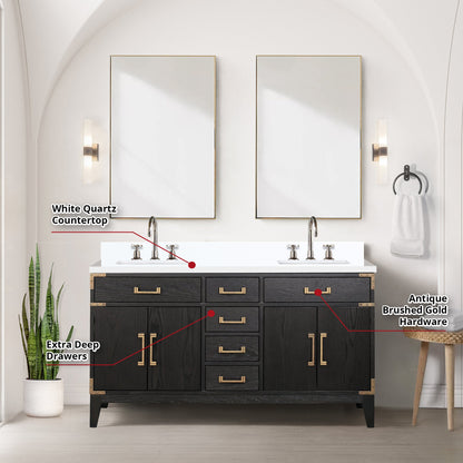 Laurel 60 in W x 22 in D Black Oak Double Bath Vanity