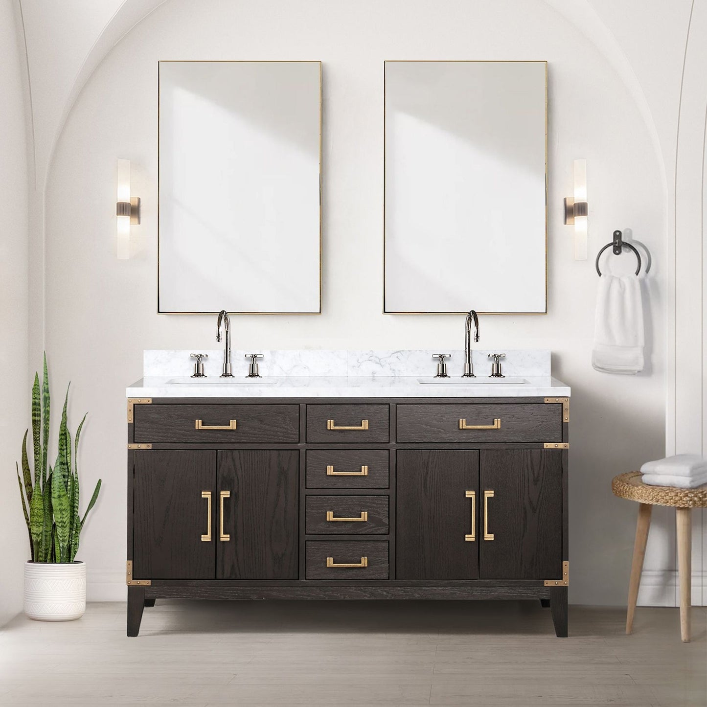 Laurel 60 in W x 22 in D Brown Oak Double Bath Vanity