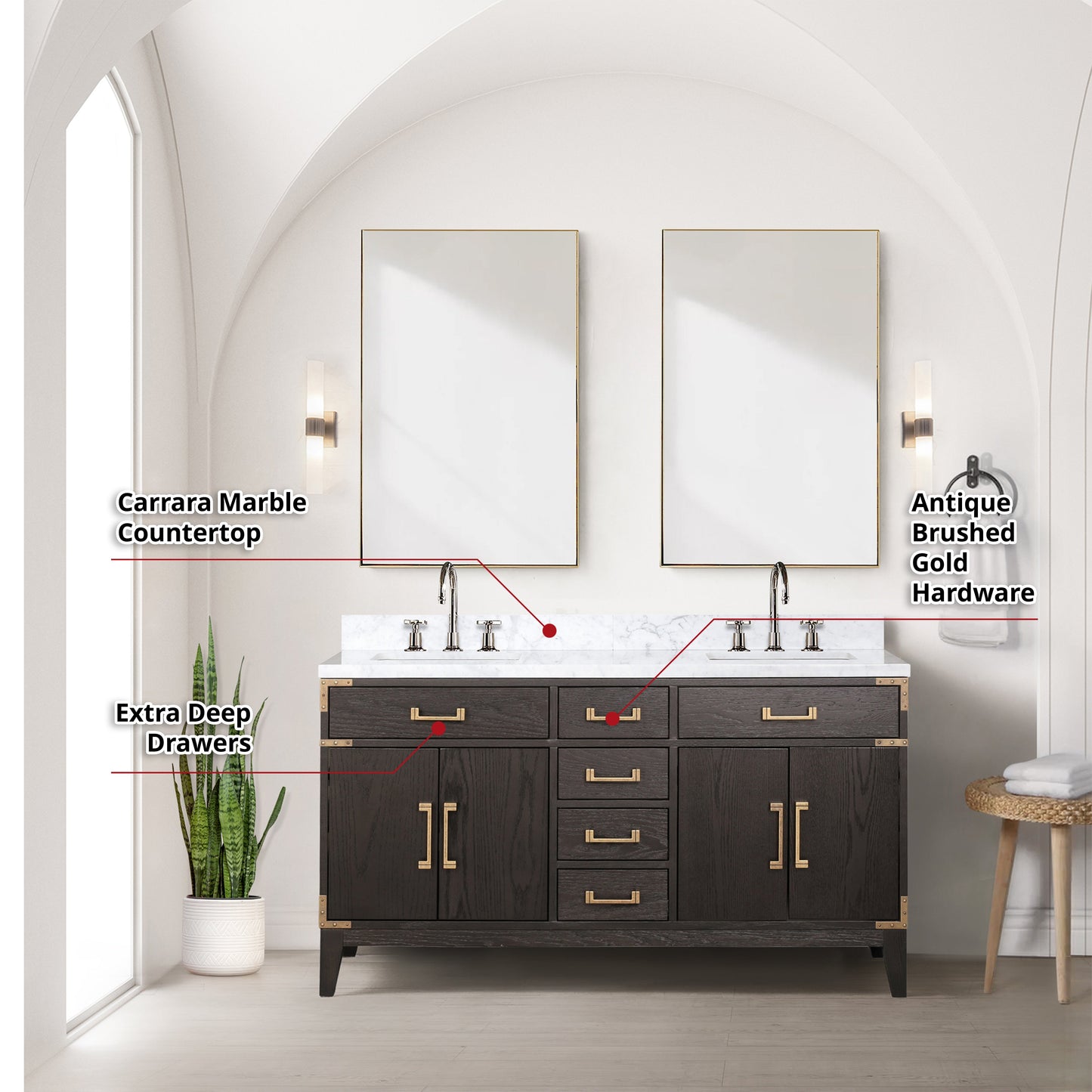 Laurel 60 in W x 22 in D Brown Oak Double Bath Vanity