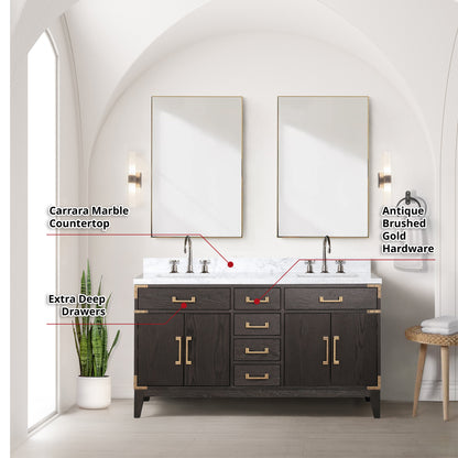 Laurel 60 in W x 22 in D Brown Oak Double Bath Vanity