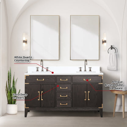 Laurel 60 in W x 22 in D Brown Oak Double Bath Vanity