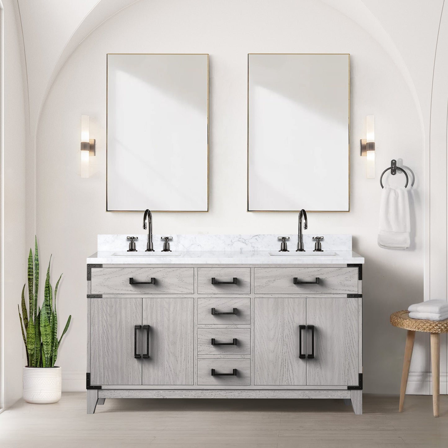 Laurel 60 in W x 22 in D White Oak Double Bath Vanity