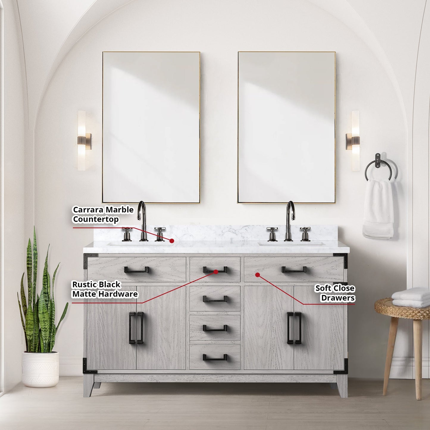 Laurel 60 in W x 22 in D White Oak Double Bath Vanity