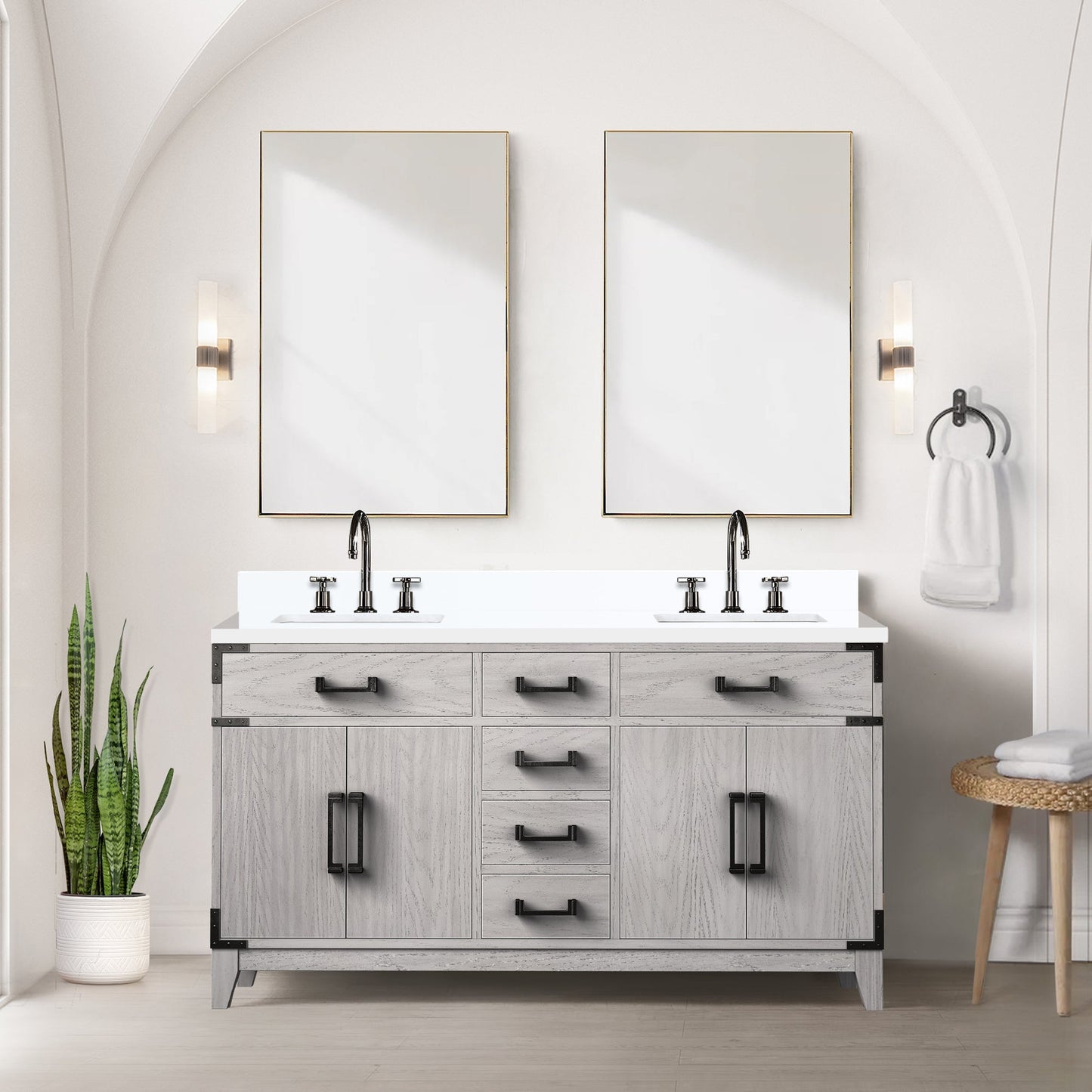 Laurel 60 in W x 22 in D White Oak Double Bath Vanity
