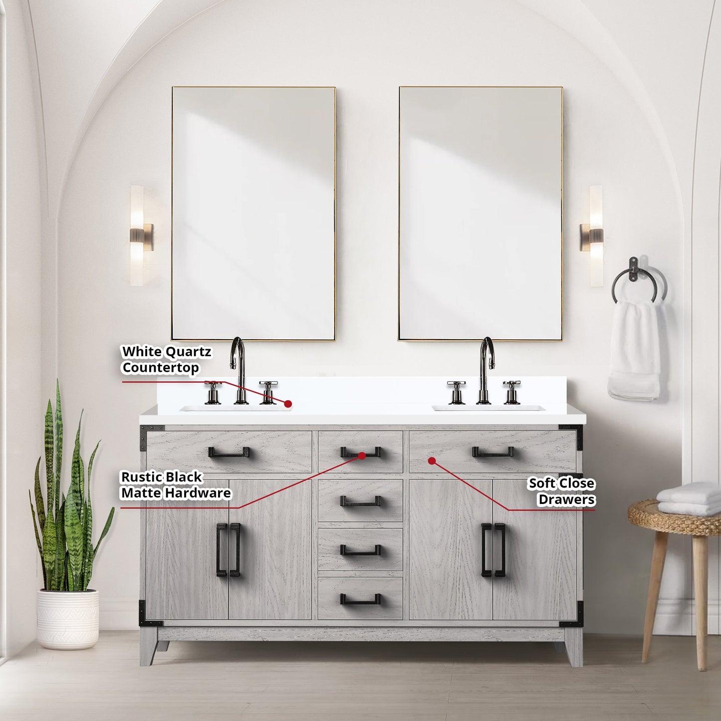 Laurel 60 in W x 22 in D White Oak Double Bath Vanity