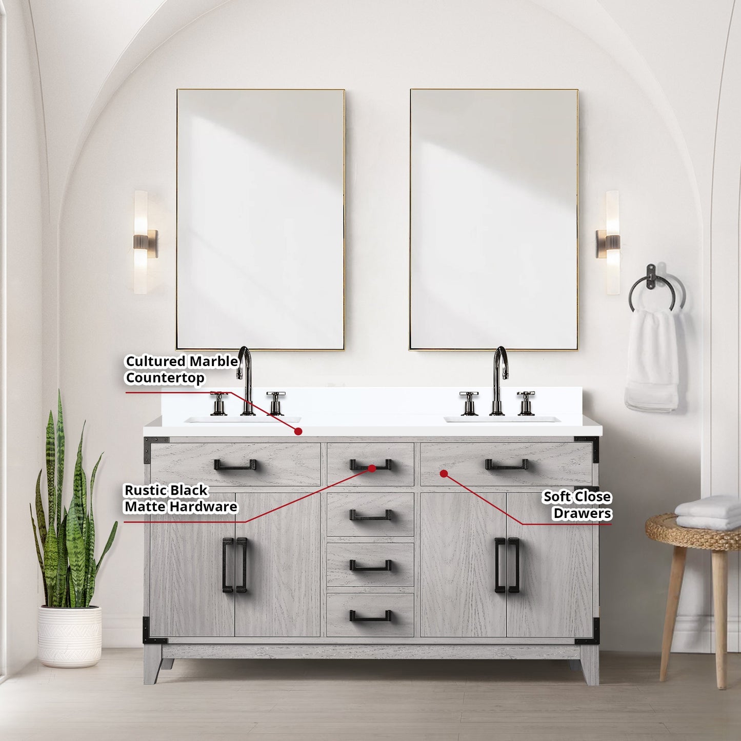 Laurel 60 in W x 22 in D White Oak Double Bath Vanity