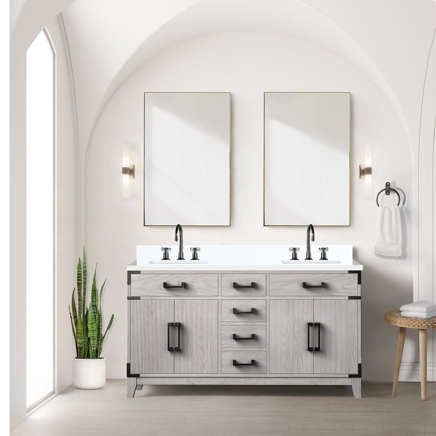 Laurel 60 in W x 22 in D White Oak Double Bath Vanity