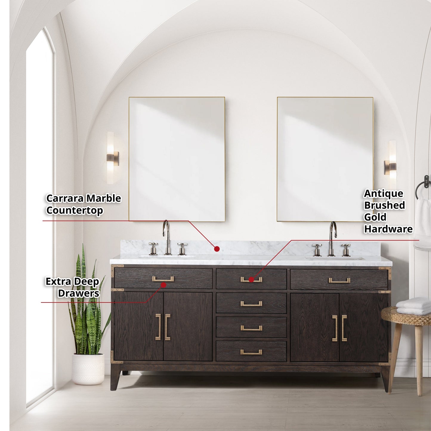 Laurel 72 in W x 22 in D Brown Oak Double Bath Vanity