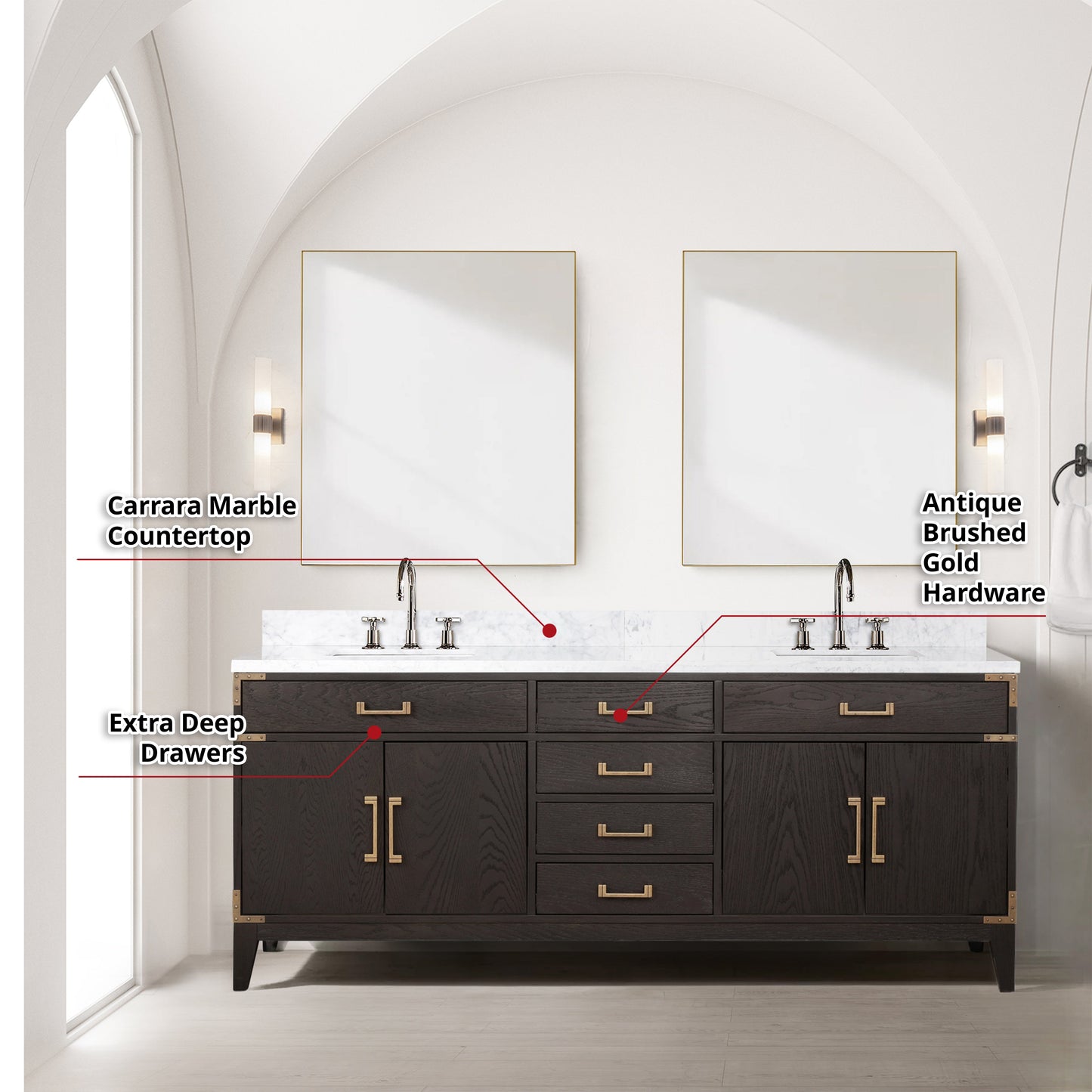 Laurel 80 in W x 22 in D Brown Oak Double Bath Vanity