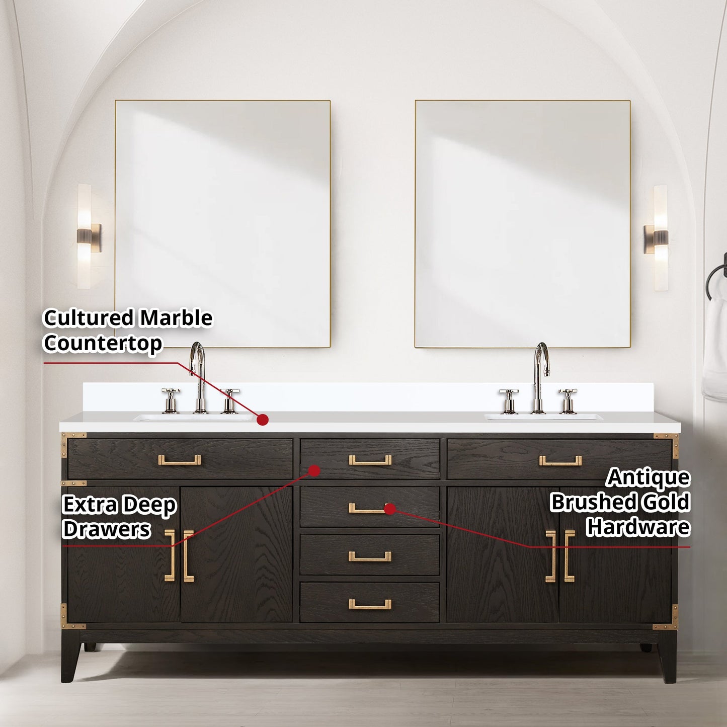 Laurel 80 in W x 22 in D Brown Oak Double Bath Vanity