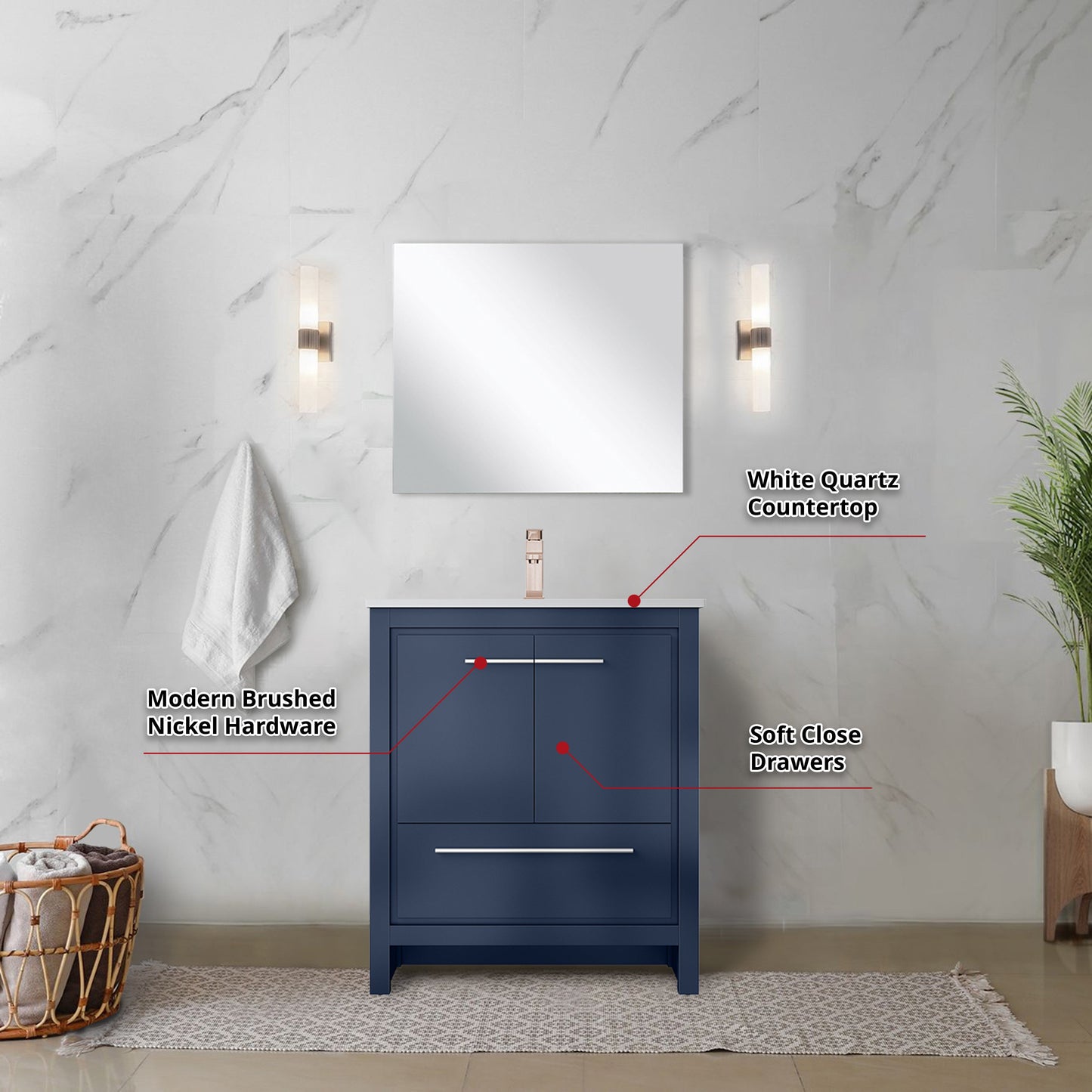 Lafarre 30 in W x 20 in D Navy Blue Bath Vanity
