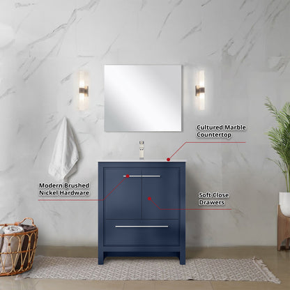 Lafarre 30 in W x 20 in D Navy Blue Bath Vanity