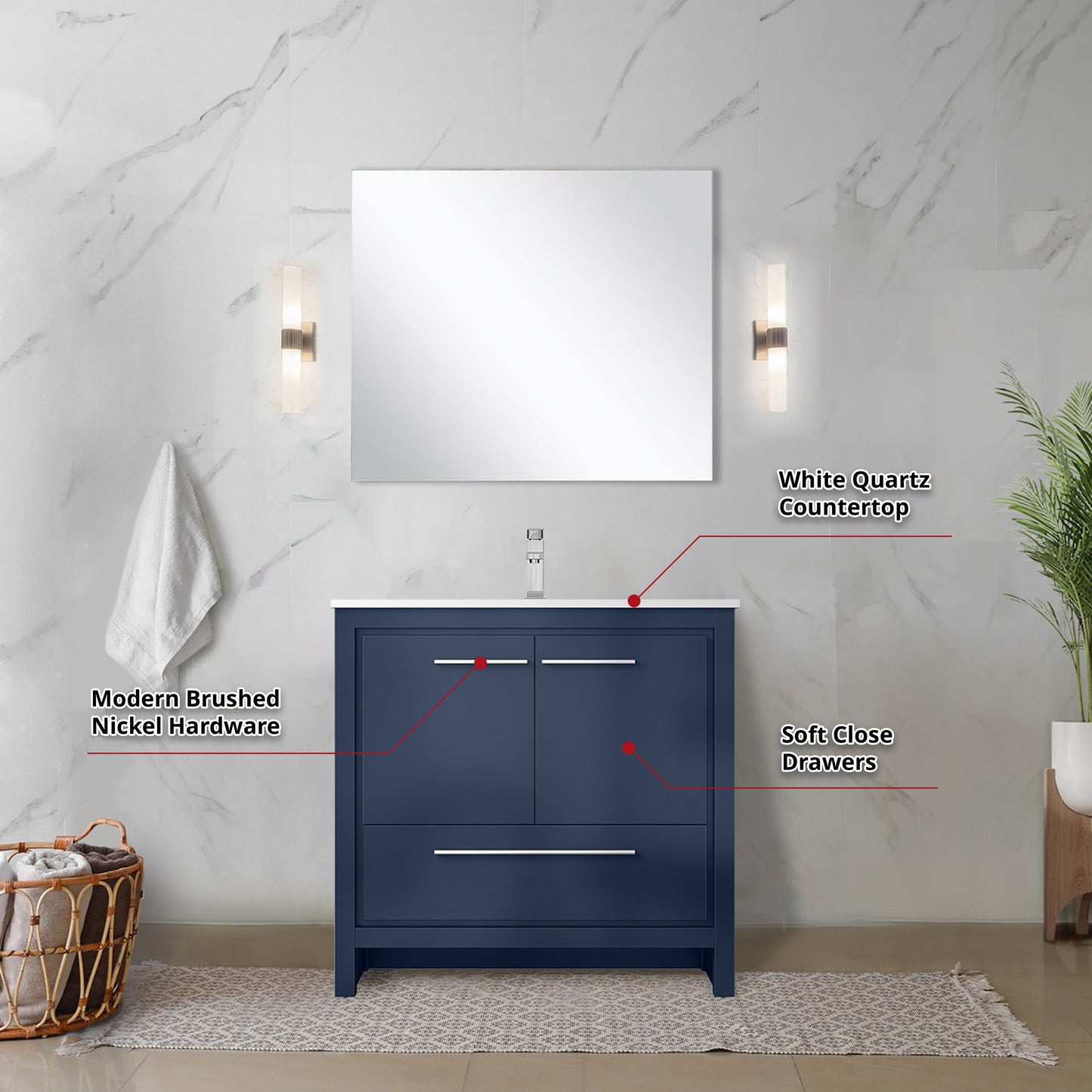 Lafarre 36 in W x 20 in D Navy Blue Bath Vanity