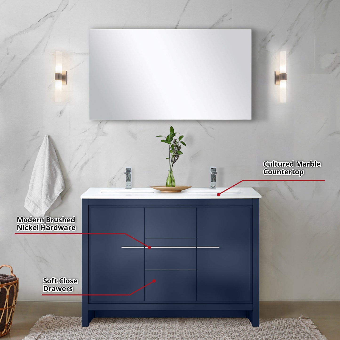 Lafarre 48 in W x 20 in D Navy Blue Double Bath Vanity