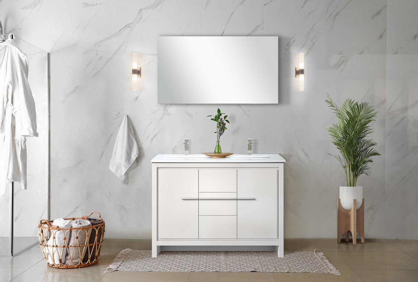 Lafarre 48 in W x 20 in D White Double Bath Vanity