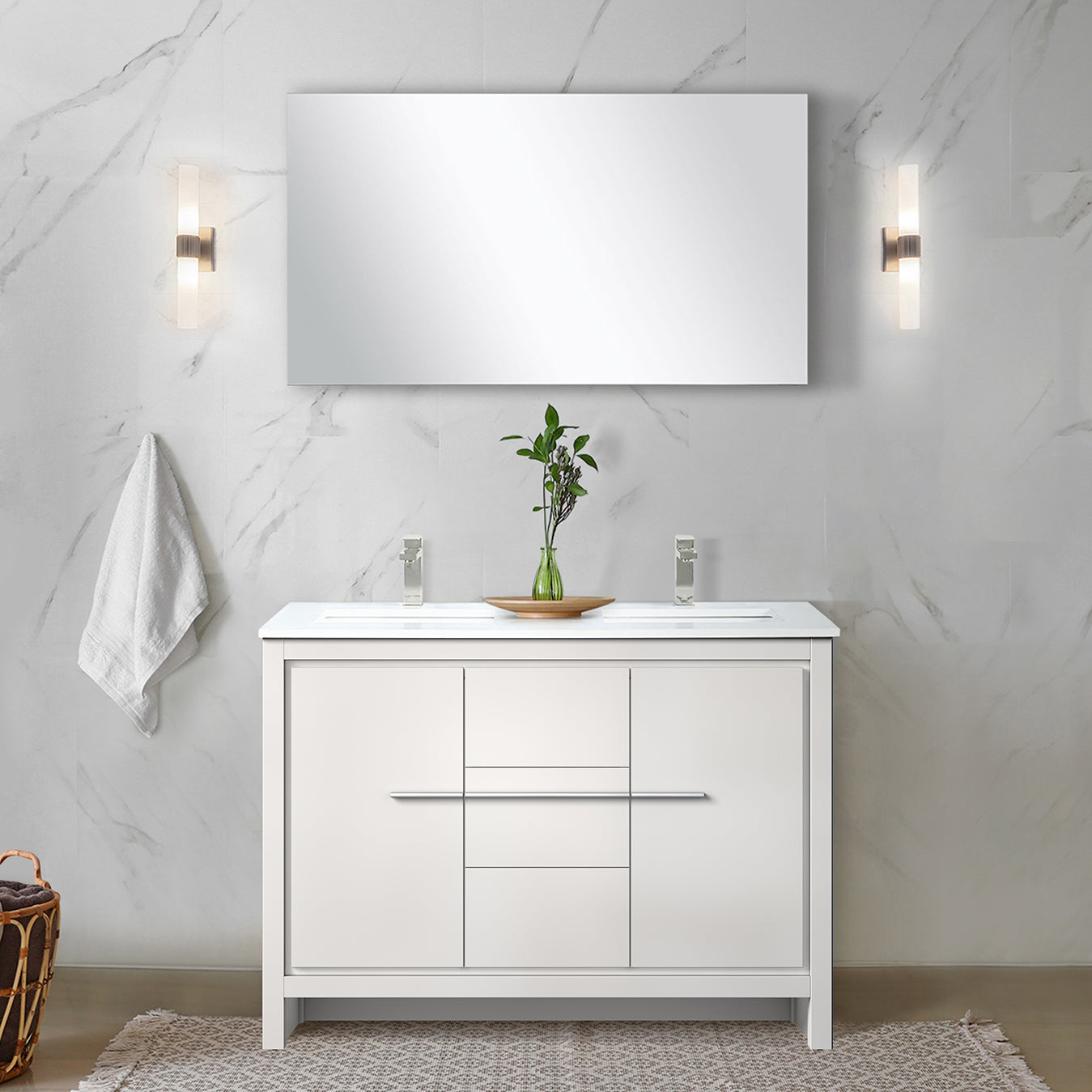 Lafarre 48 in W x 20 in D White Double Bath Vanity
