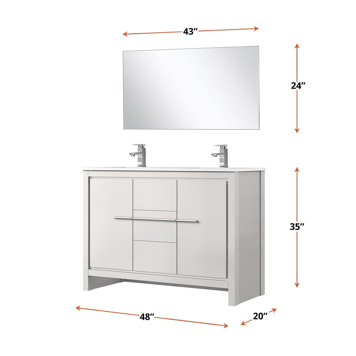 Lafarre 48 in W x 20 in D White Double Bath Vanity