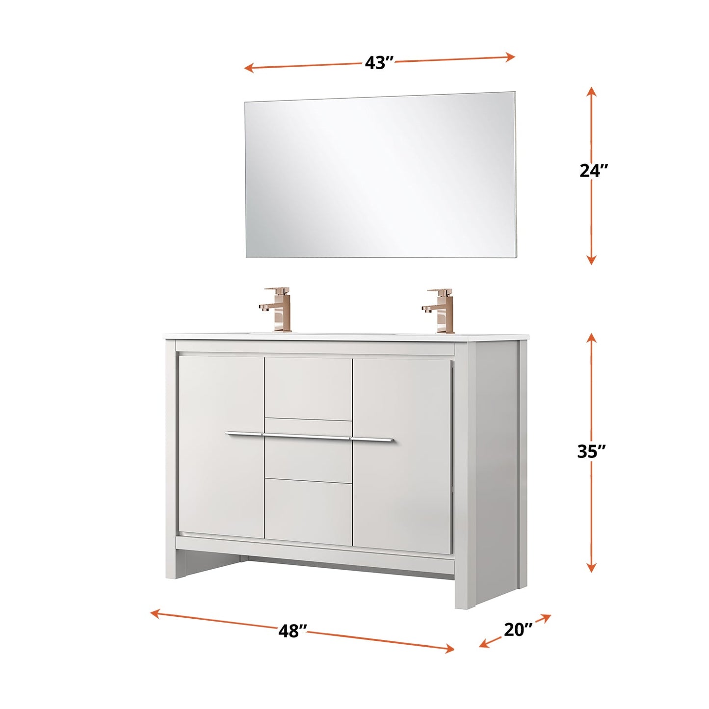 Lafarre 48 in W x 20 in D White Double Bath Vanity