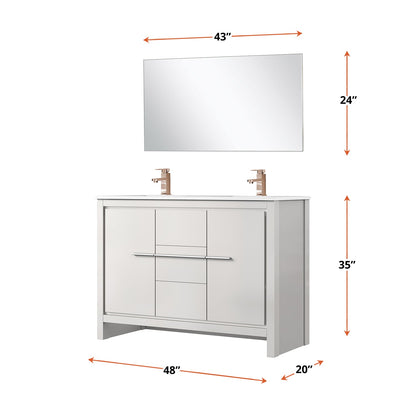 Lafarre 48 in W x 20 in D White Double Bath Vanity