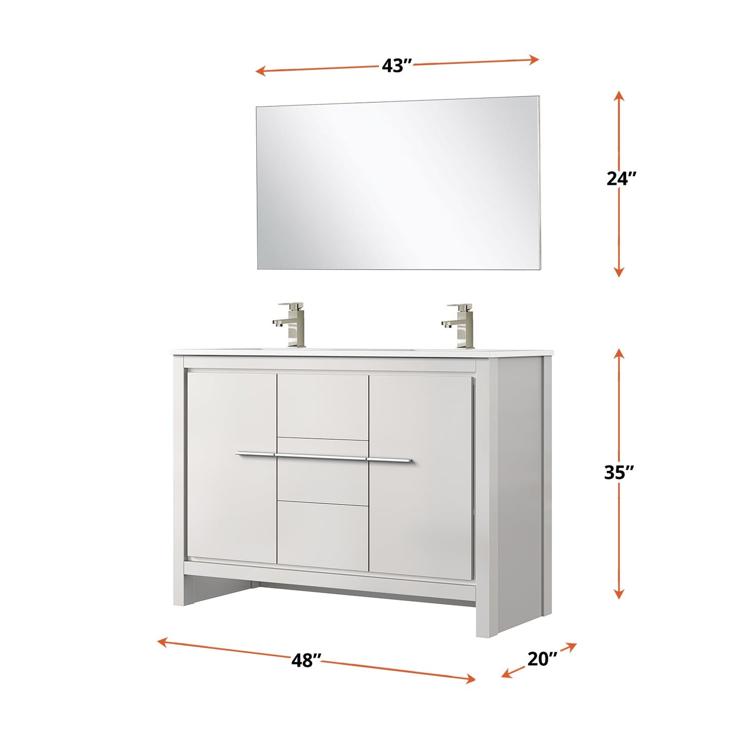 Lafarre 48 in W x 20 in D White Double Bath Vanity