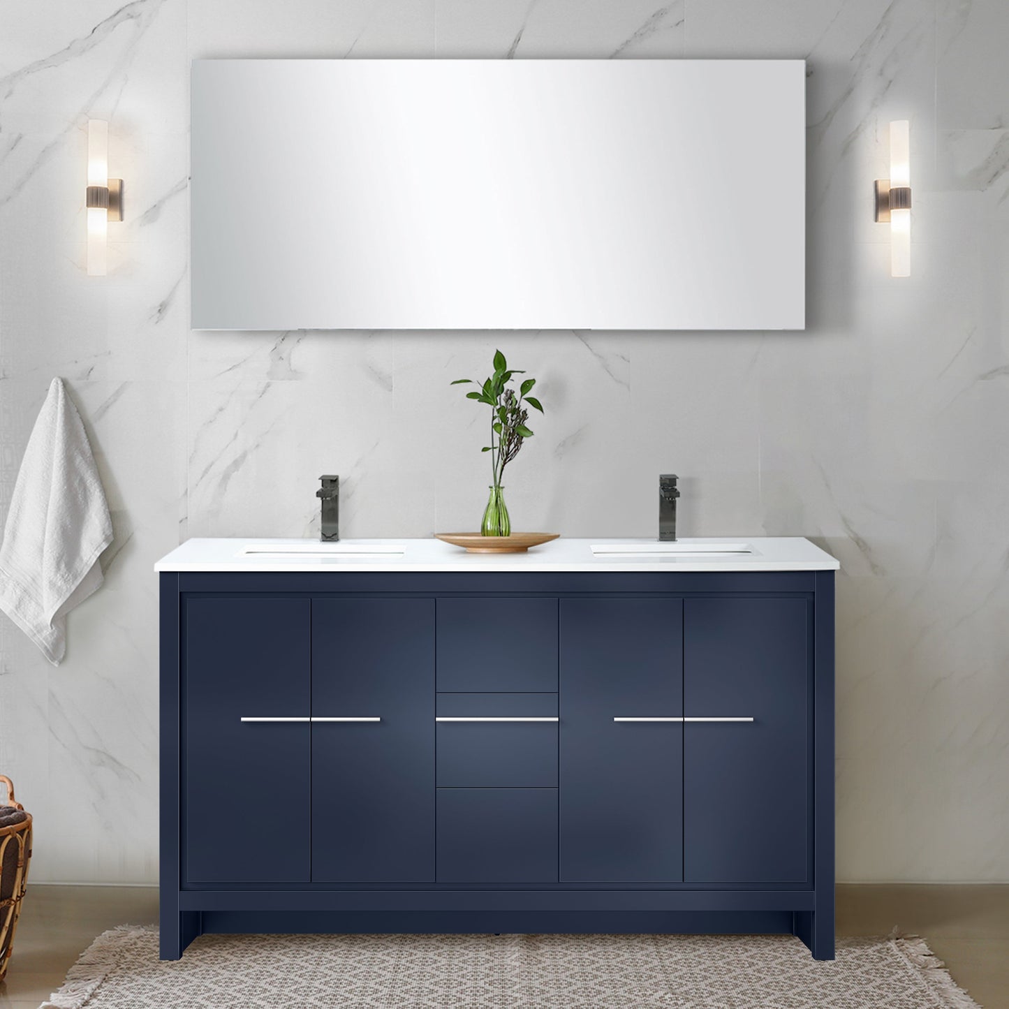 Lafarre 60 in W x 20 in D Navy Blue Double Bath Vanity