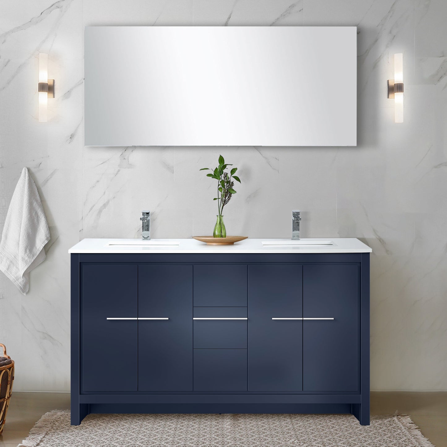 Lafarre 60 in W x 20 in D Navy Blue Double Bath Vanity
