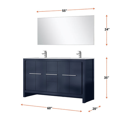Lafarre 60 in W x 20 in D Navy Blue Double Bath Vanity