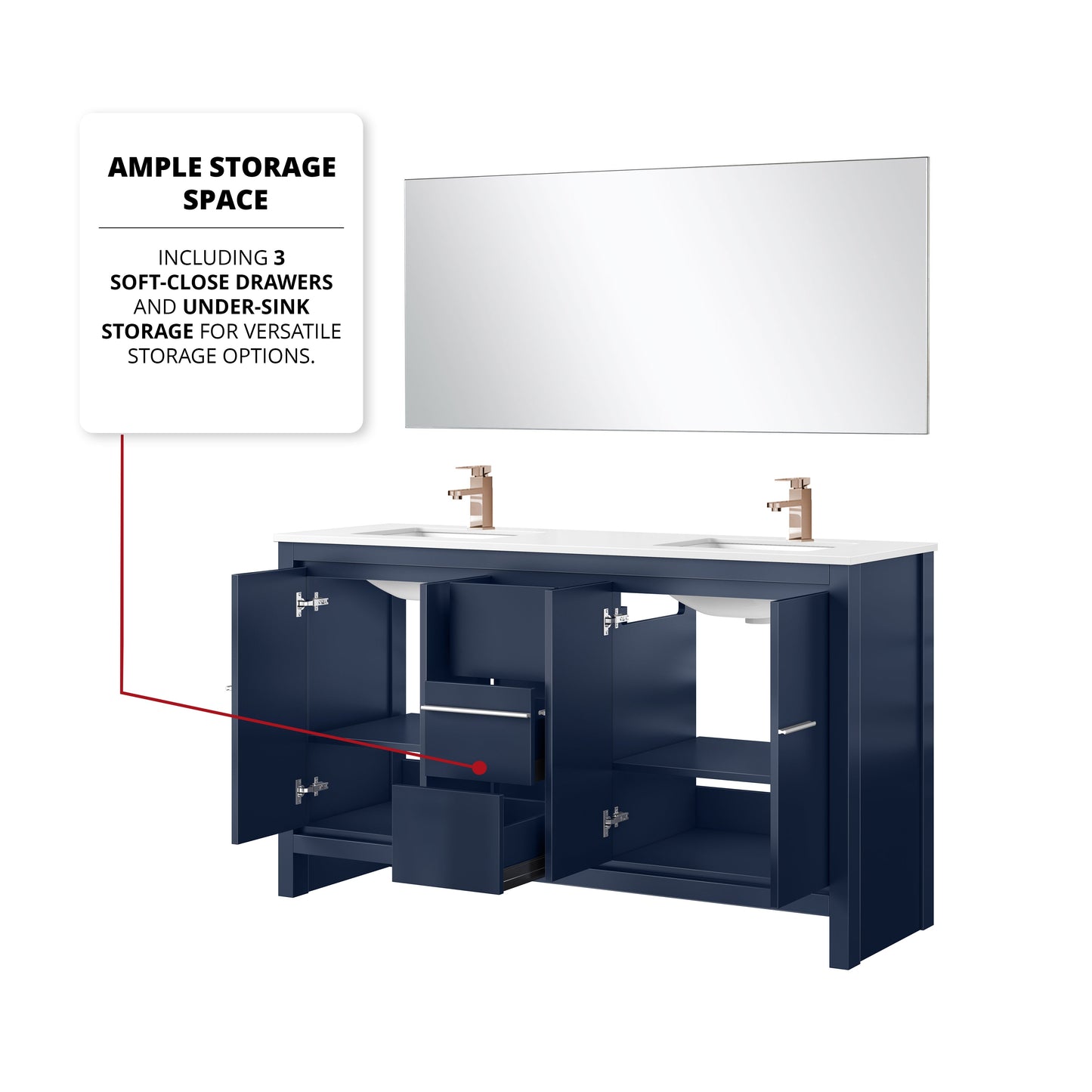 Lafarre 60 in W x 20 in D Navy Blue Double Bath Vanity