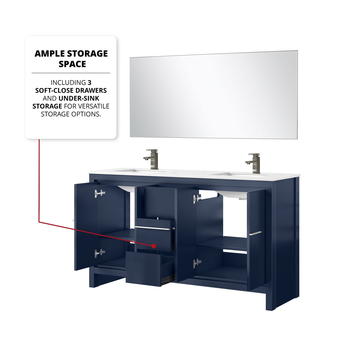 Lafarre 60 in W x 20 in D Navy Blue Double Bath Vanity