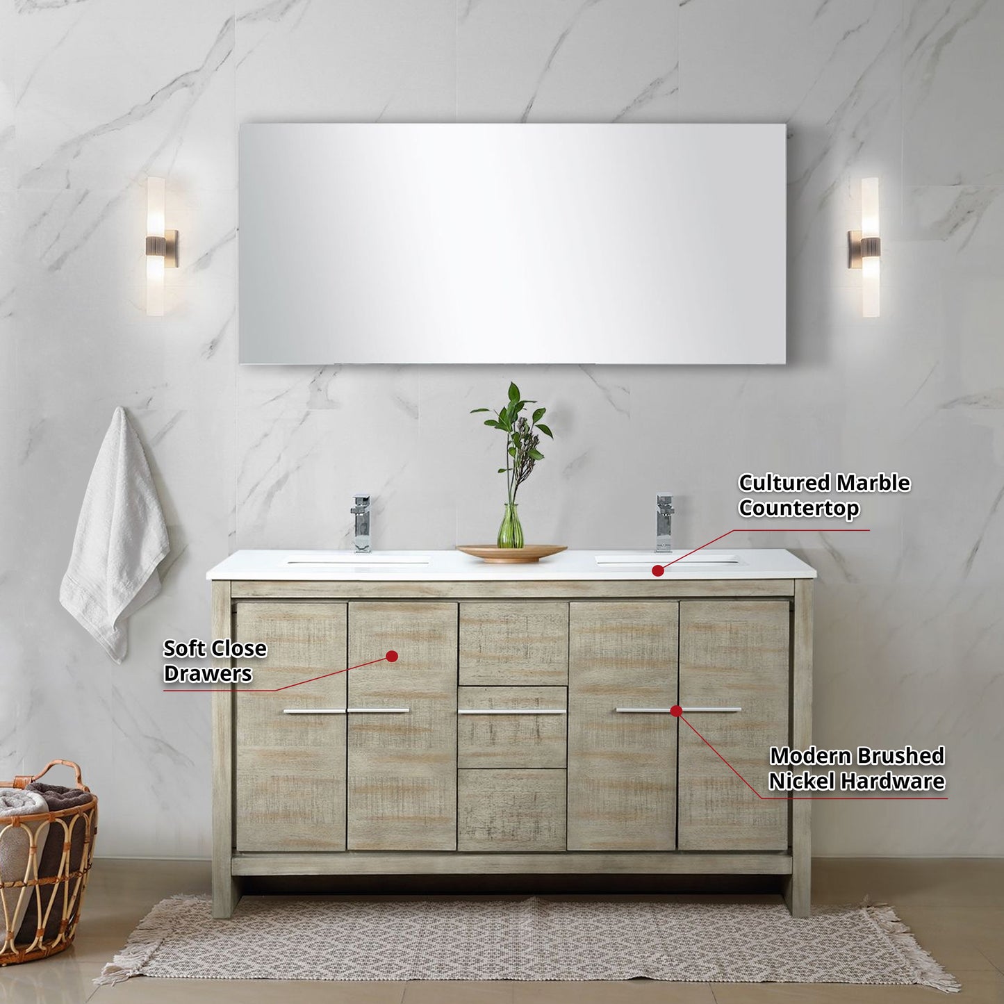 Lafarre 60 in W x 20 in D Rustic Acacia Double Bath Vanity