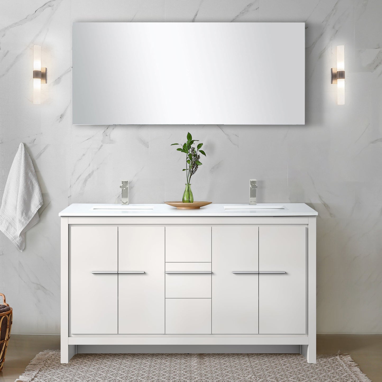Lafarre 60 in W x 20 in D White Double Bath Vanity