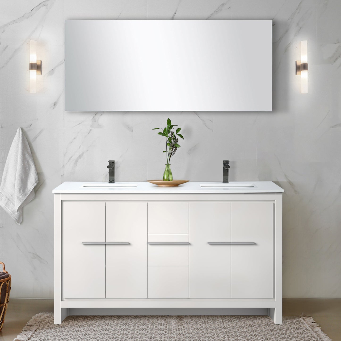Lafarre 60 in W x 20 in D White Double Bath Vanity