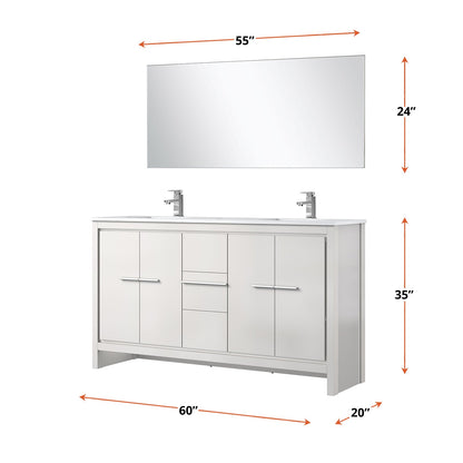Lafarre 60 in W x 20 in D White Double Bath Vanity