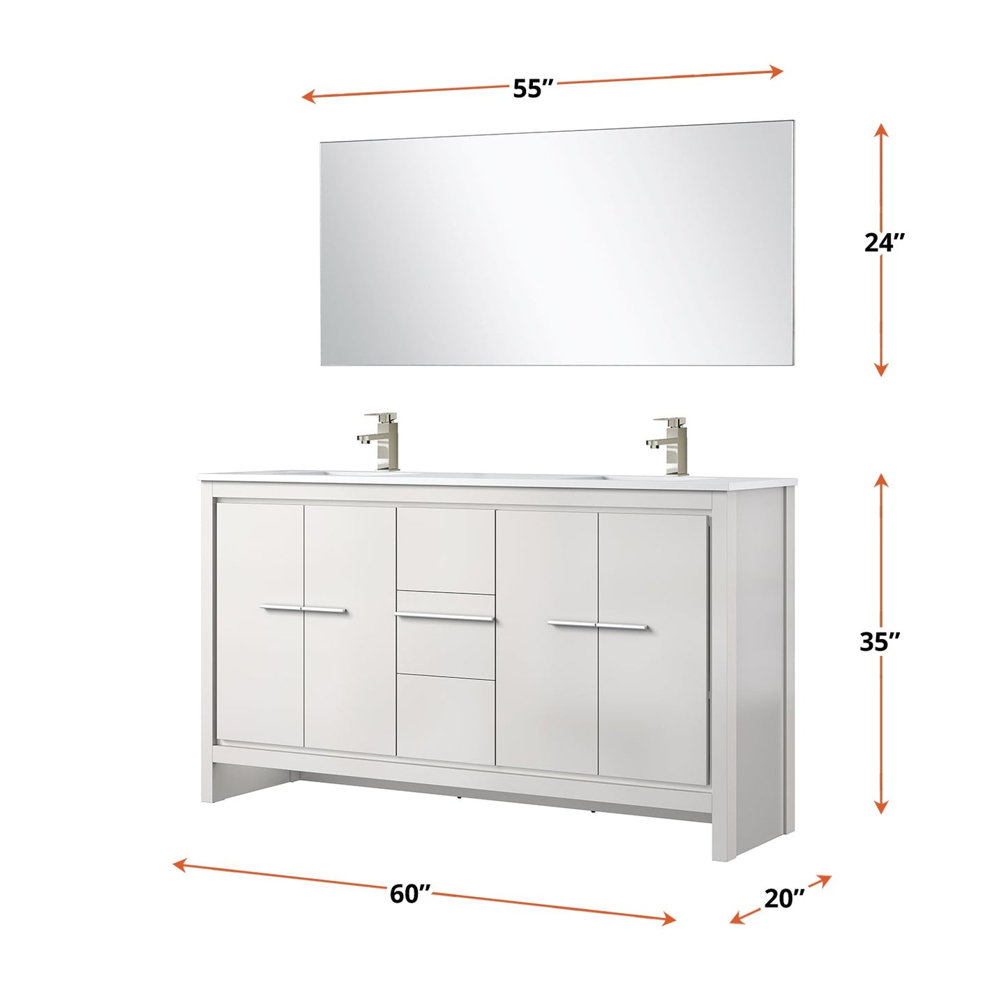 Lafarre 60 in W x 20 in D White Double Bath Vanity