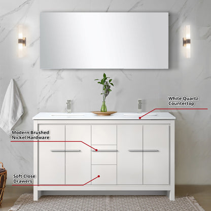 Lafarre 60 in W x 20 in D White Double Bath Vanity