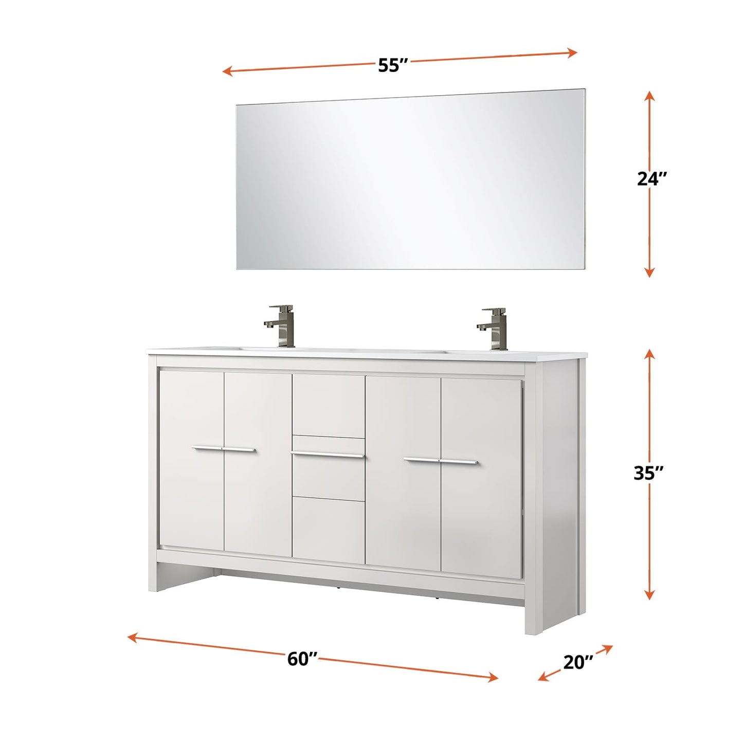 Lafarre 60 in W x 20 in D White Double Bath Vanity