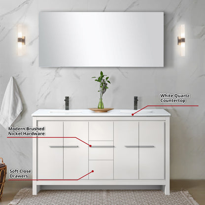 Lafarre 60 in W x 20 in D White Double Bath Vanity