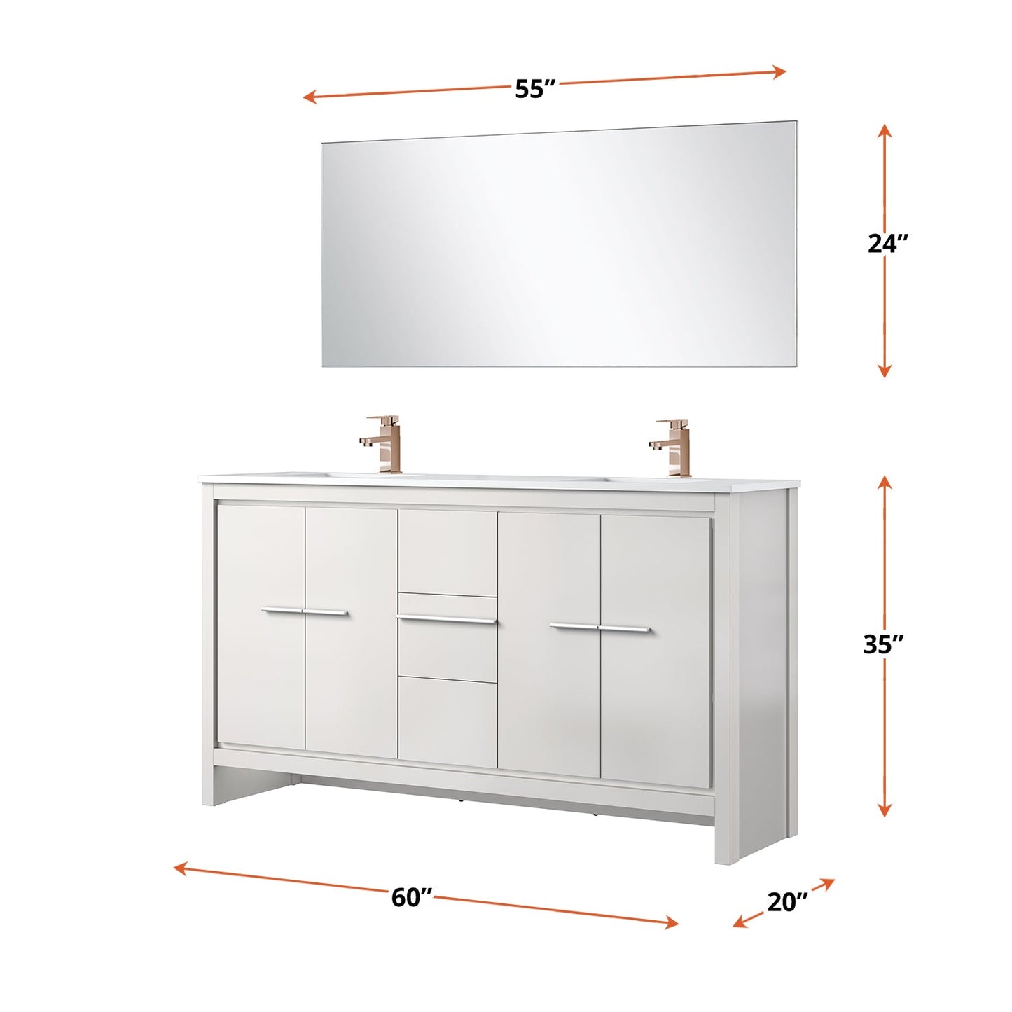 Lafarre 60 in W x 20 in D White Double Bath Vanity