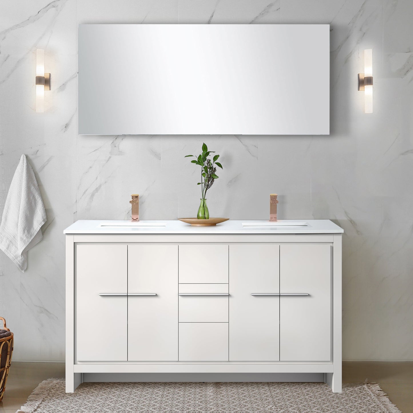 Lafarre 60 in W x 20 in D White Double Bath Vanity