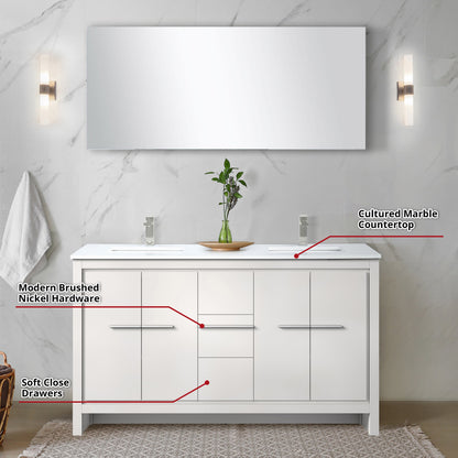 Lafarre 60 in W x 20 in D White Double Bath Vanity