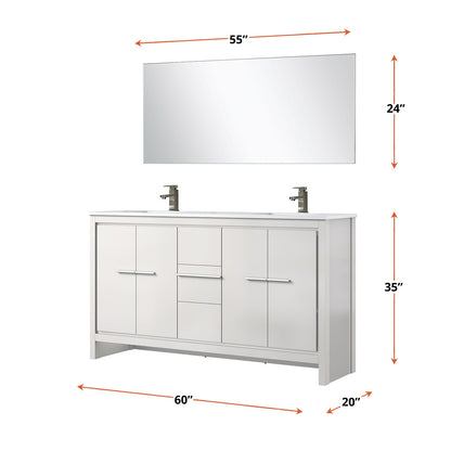 Lafarre 60 in W x 20 in D White Double Bath Vanity
