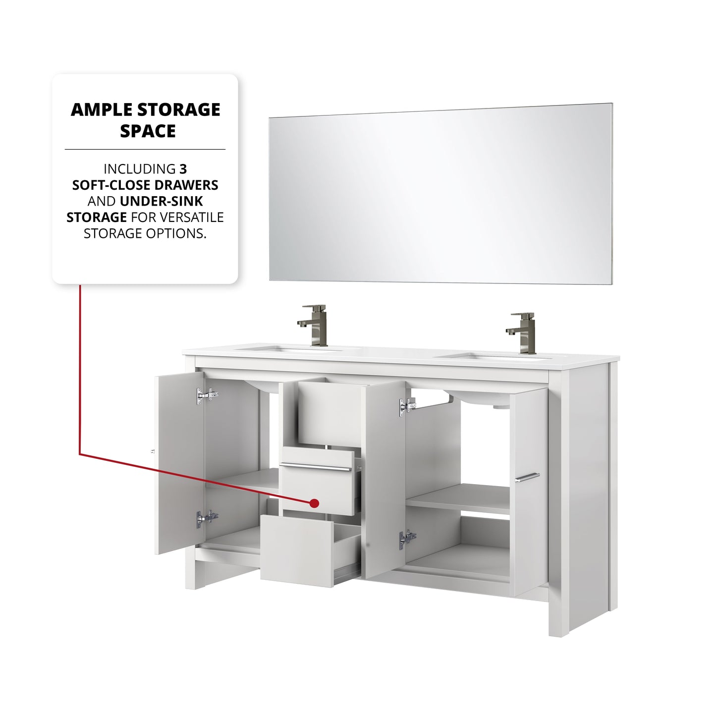 Lafarre 60 in W x 20 in D White Double Bath Vanity
