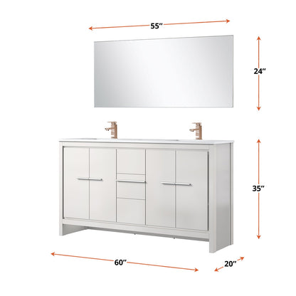 Lafarre 60 in W x 20 in D White Double Bath Vanity