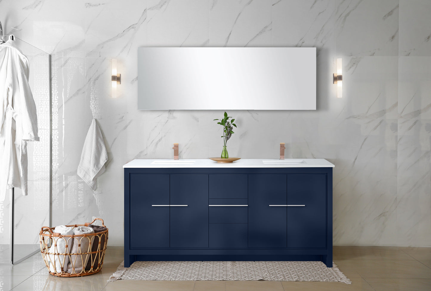 Lafarre 72 in W x 20 in D Navy Blue Double Bath Vanity
